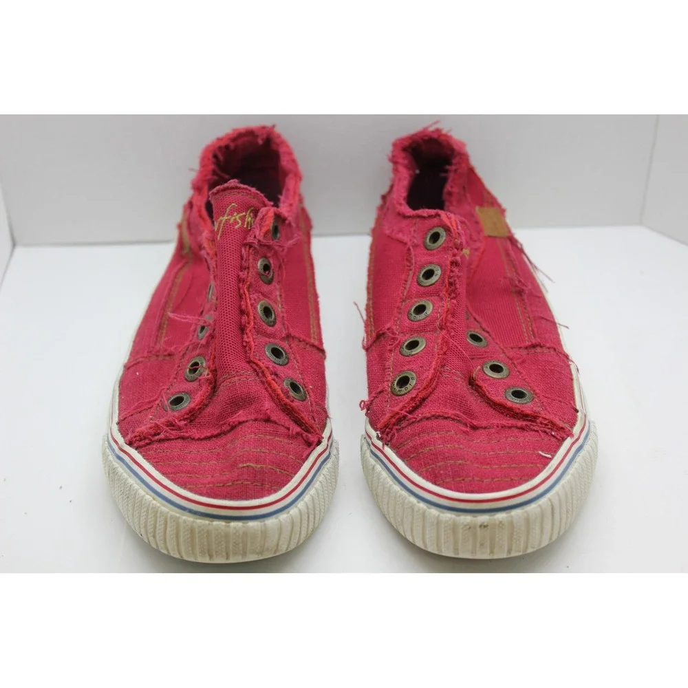 Blowfish Malibu Women's Magenta Pink Canvas‎ Distressed Frayed Slip On Sneakers